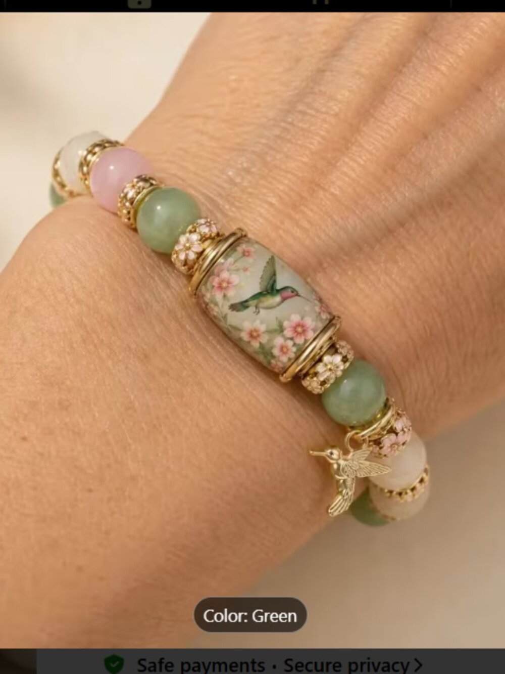 New - Spring Garden Hummingbird Beaded Bracelet, Inspirational